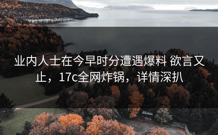 业内人士在今早时分遭遇爆料 欲言又止,17c全网炸锅,详情深扒