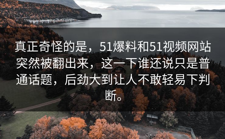 真正奇怪的是,51爆料和51视频网站突然被翻出来,这一下谁还说只是普通话题,后劲大到让人不敢轻易下判断。